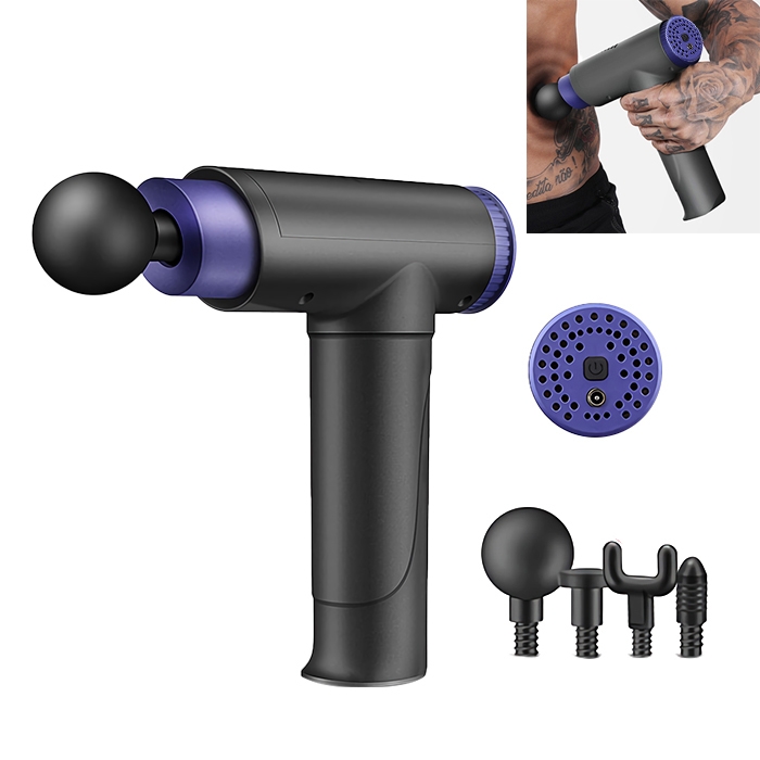 Fitness Mini Body Massage Band Massage Guns Portable USB Chargeable Deep Tissue Muscle Massager With 4 Massage Heads, Specifications: Button