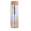 Glass Water Tea Bottles with Infuser Bamboo Lid Double Wall Brief Portable Outdoor Bottle