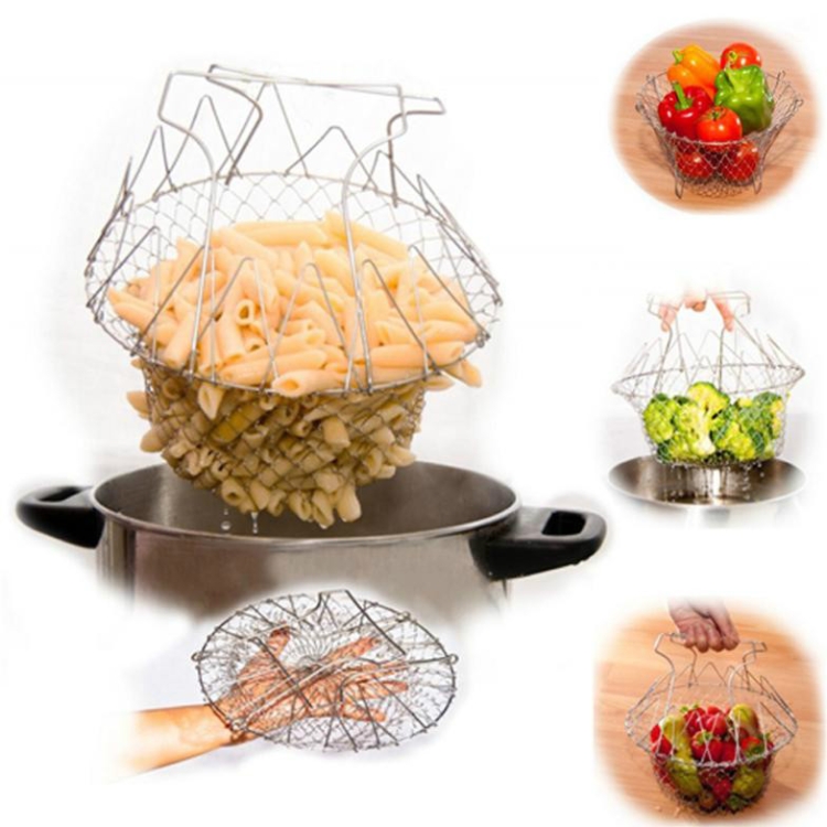 Stainless Steel Telescopic Folding Basket Frying Filter Fries Oil Filtering Kitchen Tool