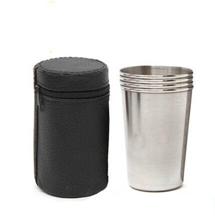 2 Sets Outdoor Mini Stainless Steel Small Wine Glass Hiking Camping Travel Portable Drinking Cup Set with Leather Case