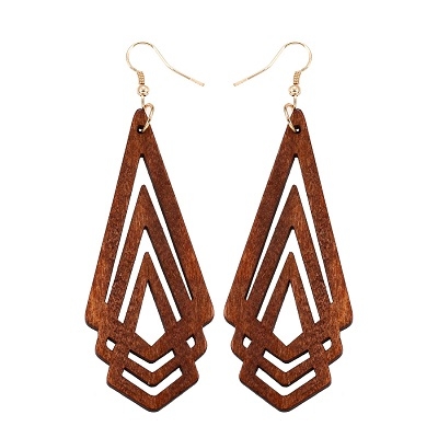 1 Pair Natural Wooden Earrings Geometic Hollow Triangle Personality Simple Fashion Jewelry For Woman