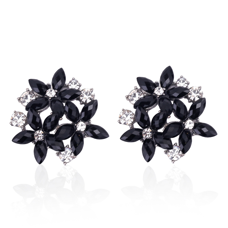Fashion Zircon Rhinestone 3 Flower Stud Earrings for Women Jewelry