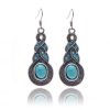 Tibetan Silver Pendant Earrings Natural Stone Drop Silver Pendant  Earrings for Women