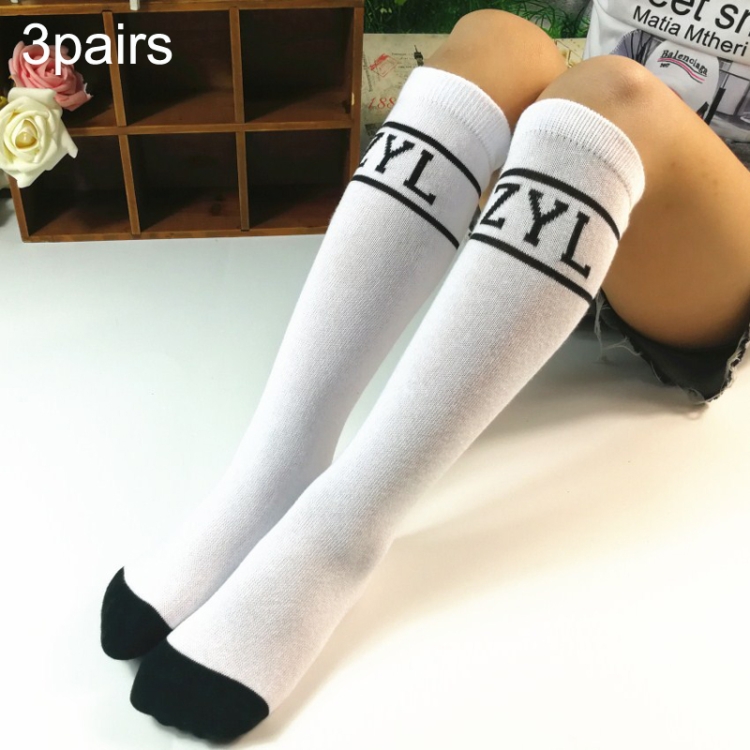 3pairs Spring And Autumn Student Children Skin-Friendly Alphabet ZYL Long Cotton Socks