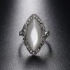 Vintage Silver Plated White Big Oval Opal Ring For Women