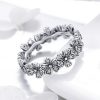 Simple Silver Sparkle Daisy Floral Diamond Ring for Women