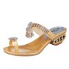 Open Toe Chunky Heel Sandals Crystal Rhinestones Beach Flip
