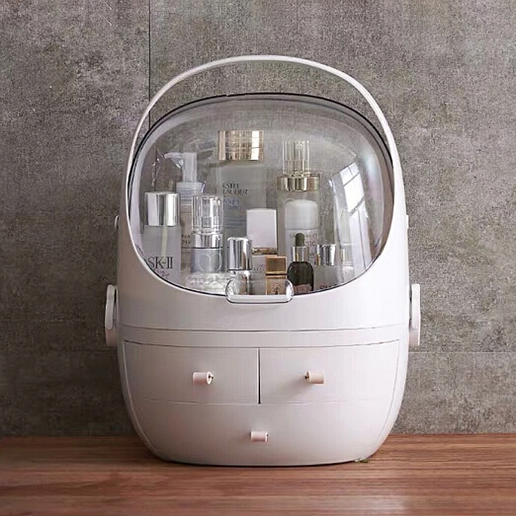 Portable Dust-proof Transparent Round Cosmetic Drawer Type Storage Box