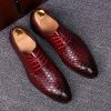 Men Business Dress Shoes Crocodile Leather Shoes Pointed Strips Brock Casual Shoes