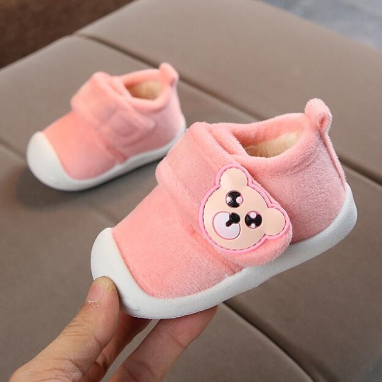 Baby Plus Velvet Thick Warm Coral Fleece Soft Bottom Non-slip Cotton Shoes