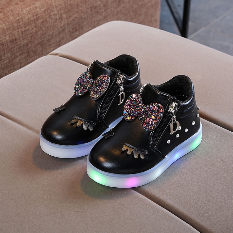 Kids Shoes Baby Infant Girls Eyelash Crystal Bowknot LED Luminous Boots Shoes Sneakers