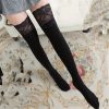 Lace Stockings Above The Knee Non-Slip Thigh Socks Cotton Vertical Stripe Socks