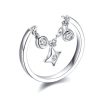 S925 Sterling Silver Open Ring Star Platinum Plated Ring