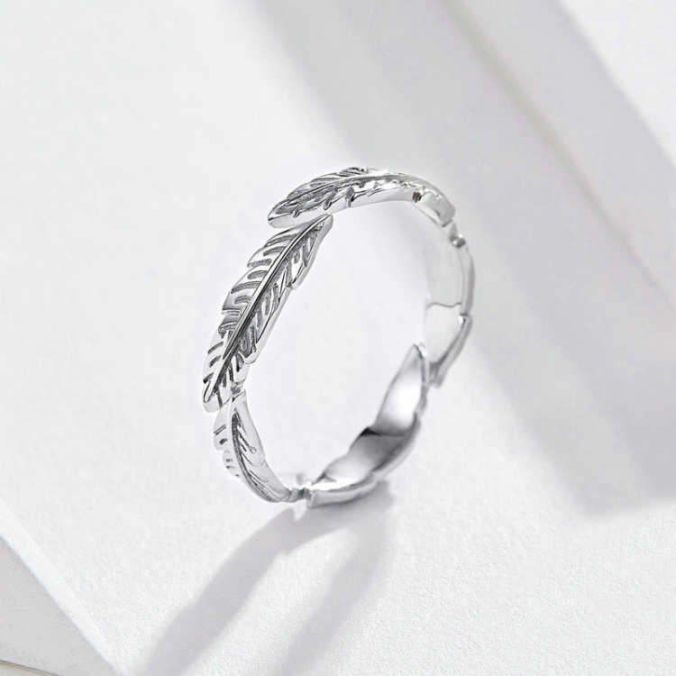 Sterling Silver Ring White Feather Ring Fashion Simple Ring
