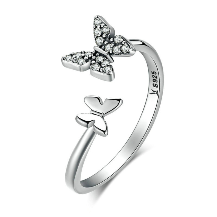 Flying Butterfly S925 Female Sterling Silver Zircon Ring