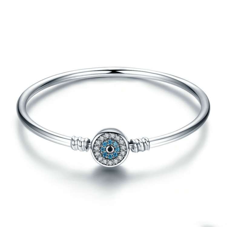 Guardian Eye S925 Sterling Silver Bangle Bracelet Set with Blue Gems