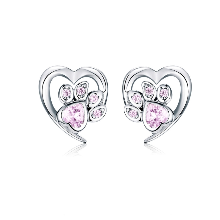 Pet Paw Print Earrings Platinum-plated Love Heart-shaped Girls Earrings