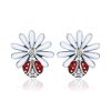 Sterling Silver Ladybug Flower Earrings Drop Oil Diamond Earrings Female Earrings