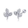 Sterling Silver Leaf Diamond Earrings Female Earrings