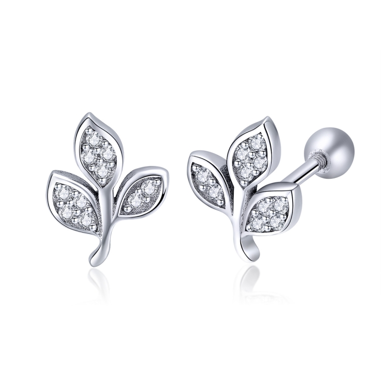 Sterling Silver Leaf Diamond Earrings Female Earrings
