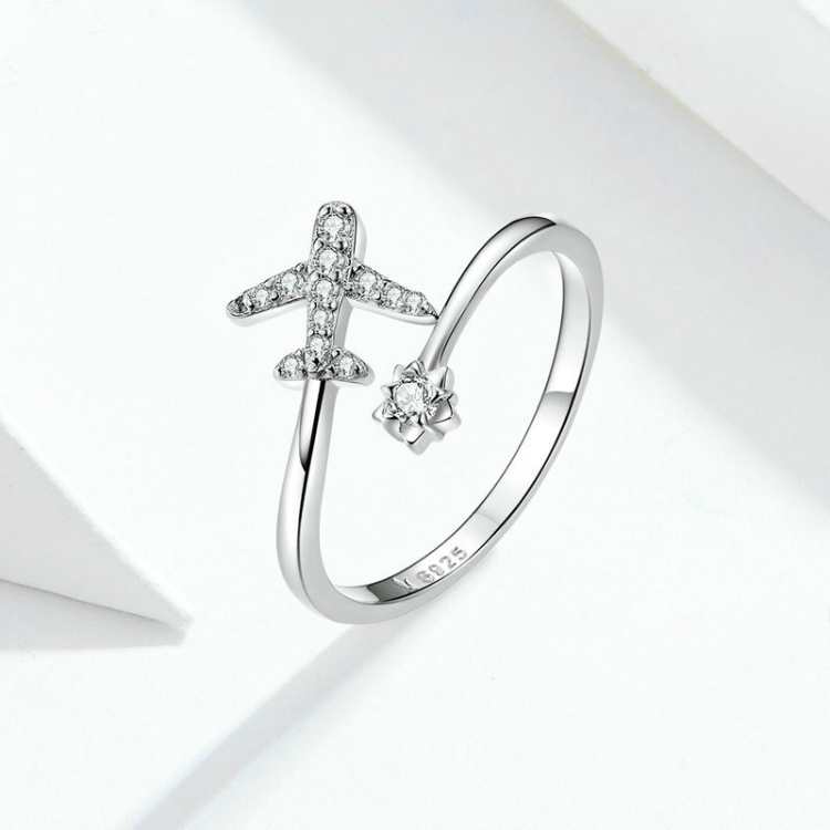 925 Sterling Silver Ring Plane Zircon Open White Gold Plated Ring