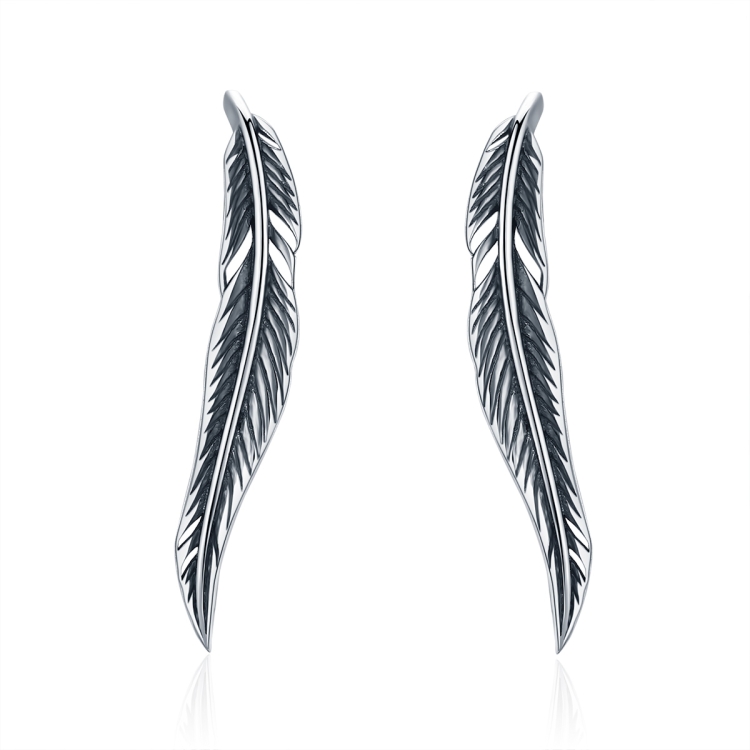 Sterling Silver Retro Style Female Earrings Simple Feather Earrings