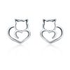 Simple Plain Silver Cat Earrings Sterling Silver Hollow Female Earrings Small Animal Silver Jewelry