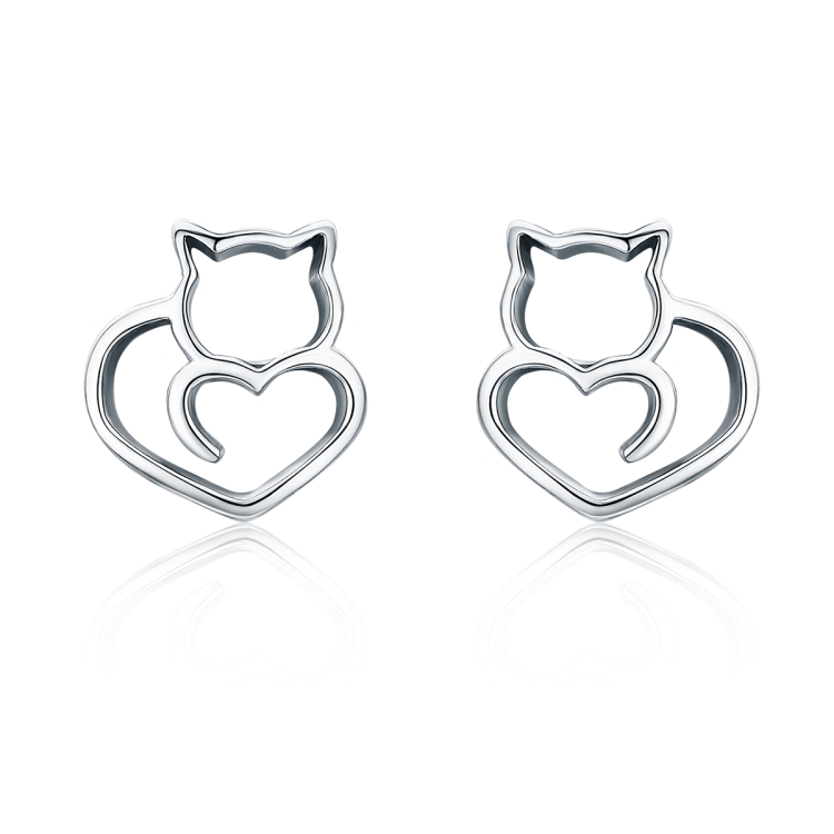Simple Plain Silver Cat Earrings Sterling Silver Hollow Female Earrings Small Animal Silver Jewelry