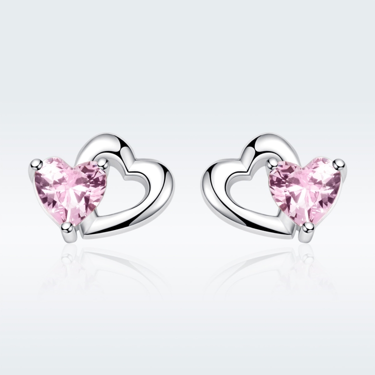 Heart-shaped S925 Sterling Silver Earrings with Gemstones