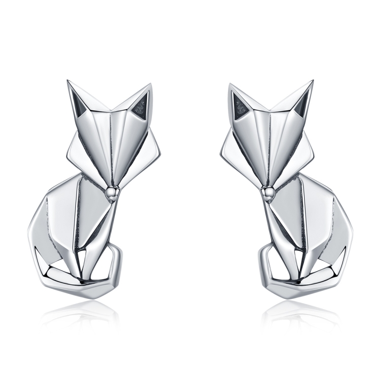 S925 Animal Earrings Jewelry Origami Fox Sterling Silver Girls Earrings