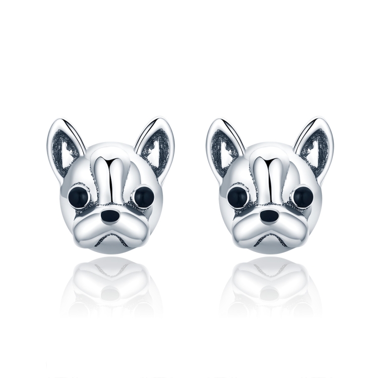S925 Sterling Silver Animal Earrings Bulldog Plain Silver Earrings
