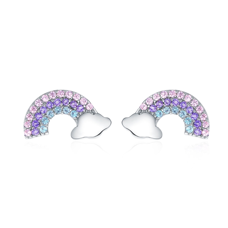 Rainbow S925 Sterling Silver Stud Earrings Diamonds Hypoallergenic Earrings
