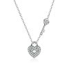 S925 Sterling Silver Platinum Plated Heart Lock Necklace Girls White Inlaid Zircon Key Jewelry