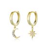 Sterling Silver Star Moon Earrings S925 Zircon Earrings