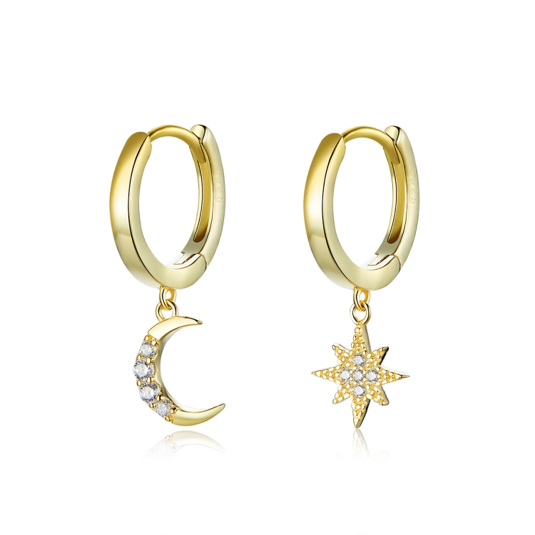 Sterling Silver Star Moon Earrings S925 Zircon Earrings