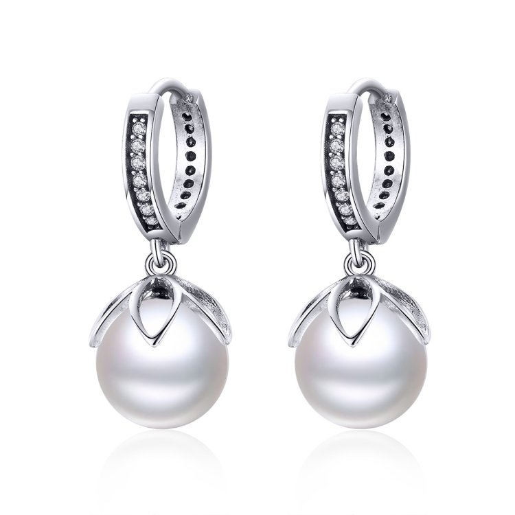 Round Shell Bead Earrings Simple Ladies Silver Earrings