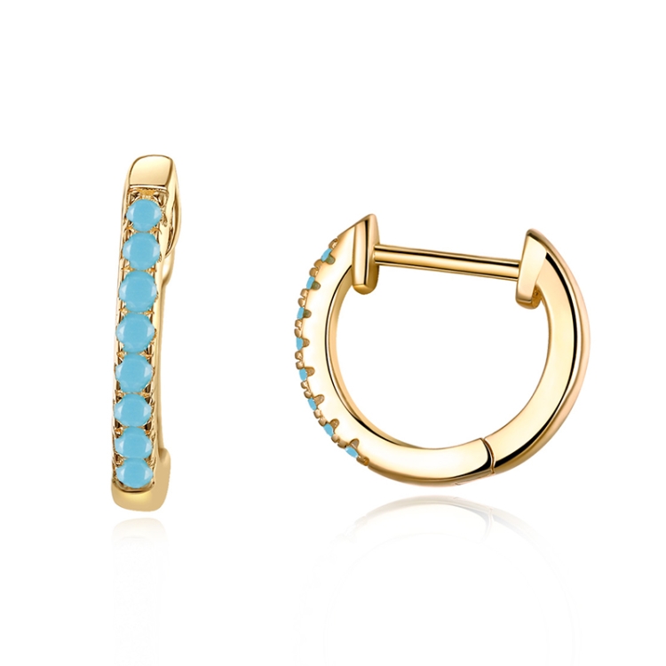 S925 Sterling Silver Circle Earrings Zircon Earrings (Blue Gold)