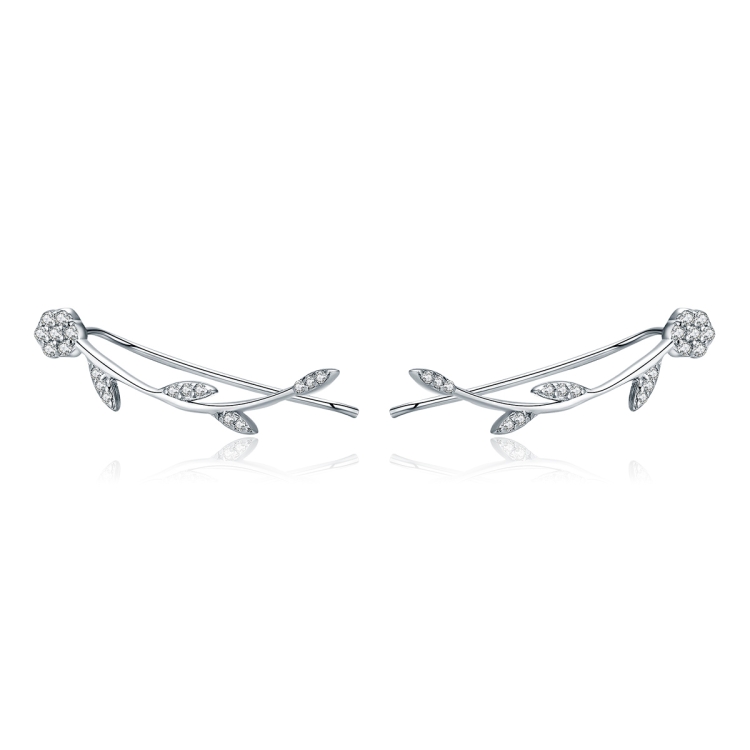 Leaf Earrings Sterling Silver S925 Earrings Zircon Platinum Plated Earrings