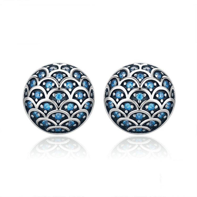 S925 Sterling Silver Wave Pattern Earrings Inlaid Blue Crystal Earrings
