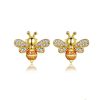 S925 Sterling Silver Earrings Golden Bee Inlaid Zircon Sterling Silver Stud Earrings