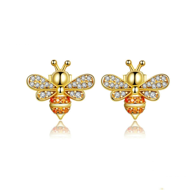 S925 Sterling Silver Earrings Golden Bee Inlaid Zircon Sterling Silver Stud Earrings