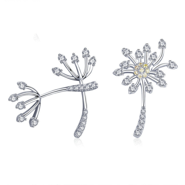S925 Sterling Silver Earrings White Dandelion Love Platinum Plated Women Earrings