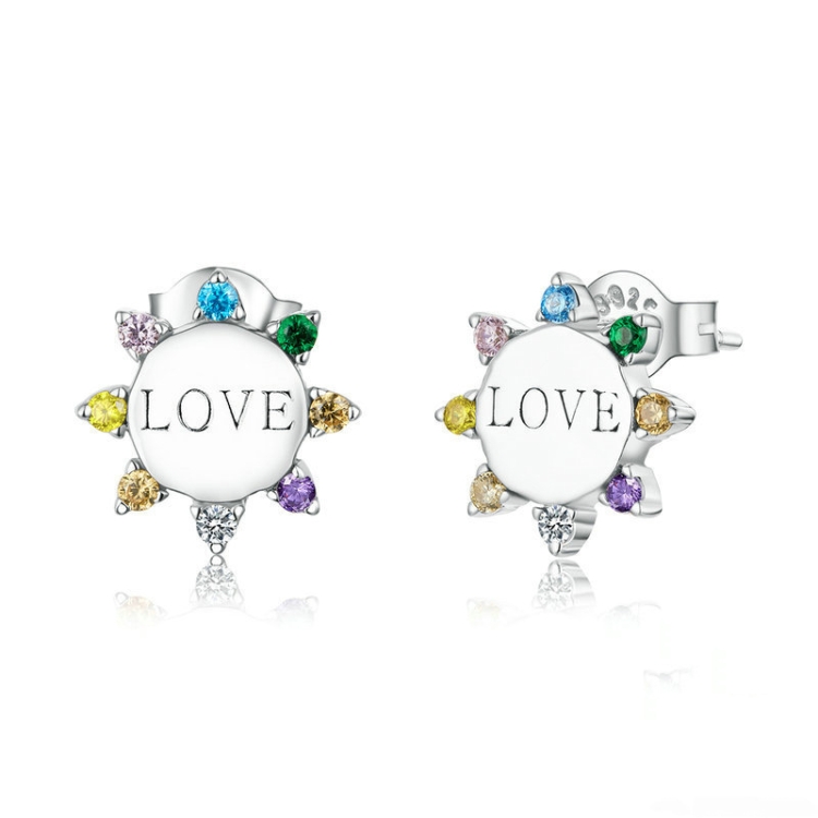 S925 Sterling Silver Zircon Earrings Love Sterling Silver Hypoallergenic Earrings