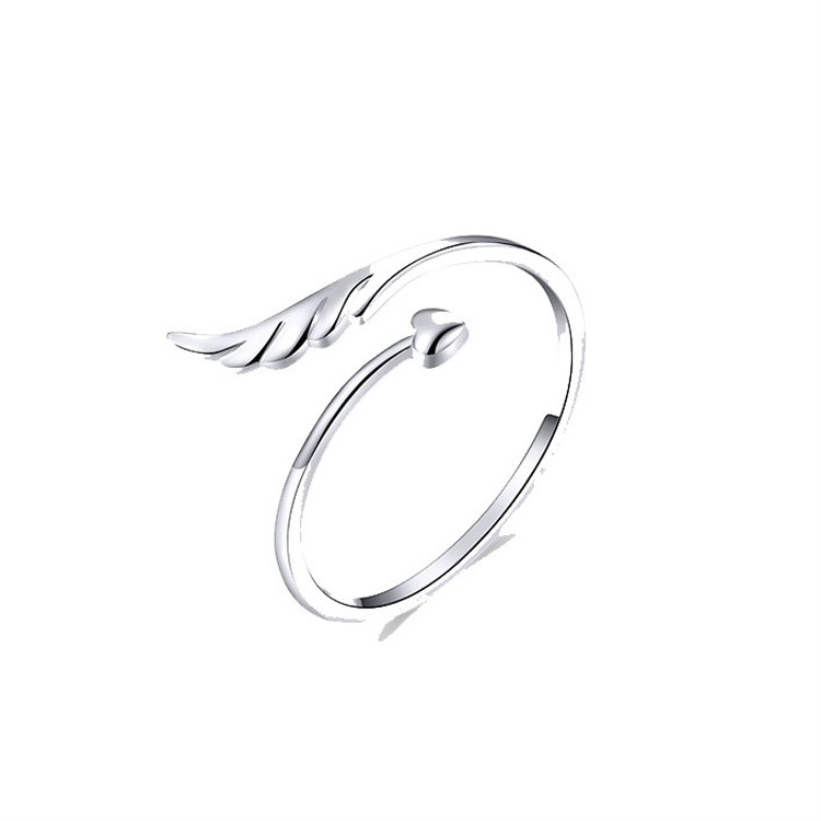 S925 Sterling Silver Angel Wings Open Ring White Gold Plated Open Ring