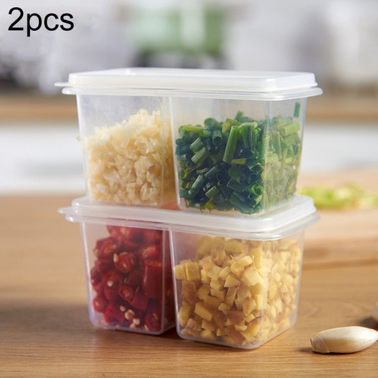 2pcs / Set Kitchen Refrigerator Storage Box Green Onion Ginger Garlic Transparent With Lid Fresh-keeping Box Food Sealed Box