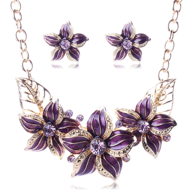 Crystal Enamel Flower Jewelry Sets For Women