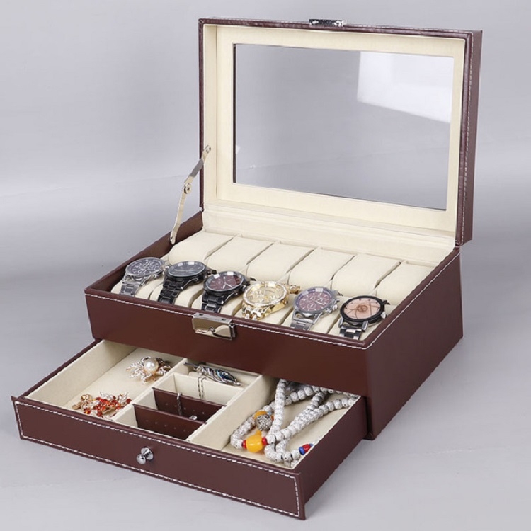 PU Leather 12-bit Watch Box Double-layer Jewelry Box Storage Display Box