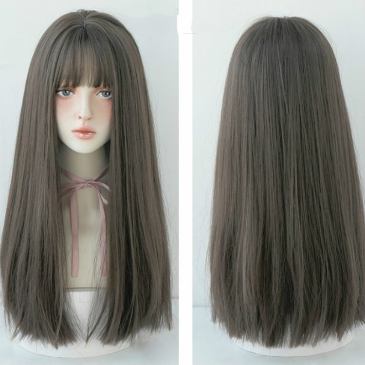 Female Black Long Straight Wig With Air Bangs
