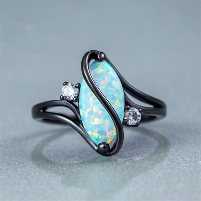 S Shape Opal Stone Black Color Rings Fashion Jewelry For Women