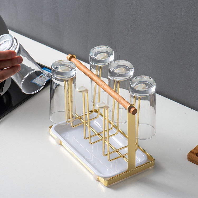 Upside Down Wrought Iron Cup Holder Water Cup Metal Shelf With Tray